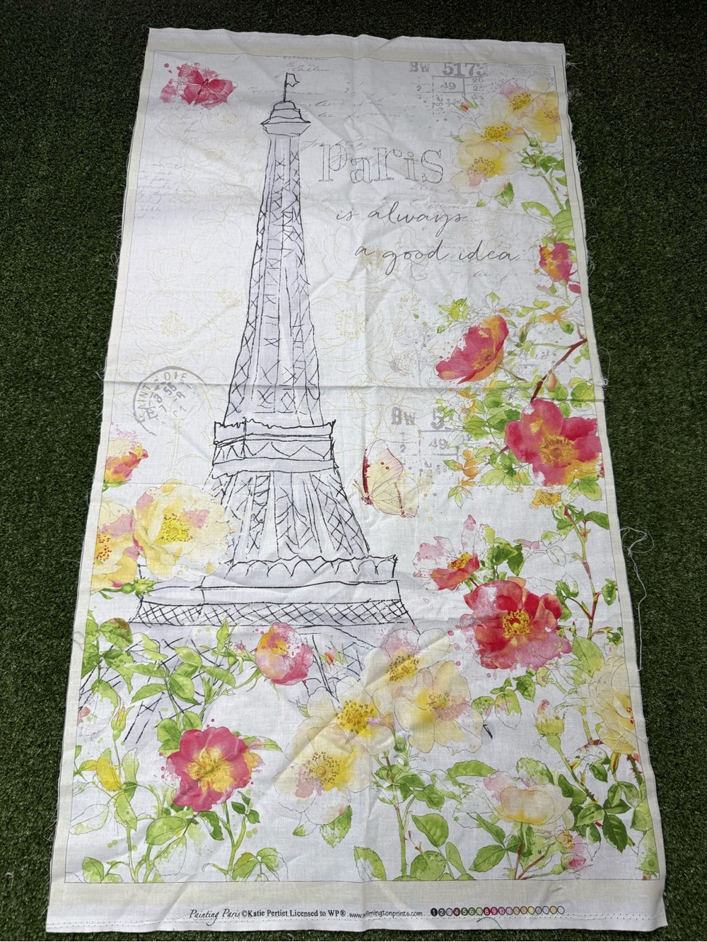 Vintage “painting Paris” fabric piece Eiffel Tower cotton Wilmington prints